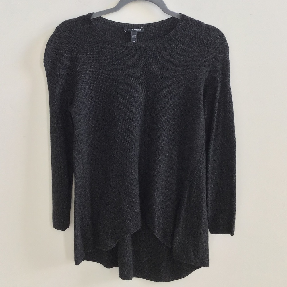 Eileen Fisher Merino Blend Charcoal High-Low Sweater Medium